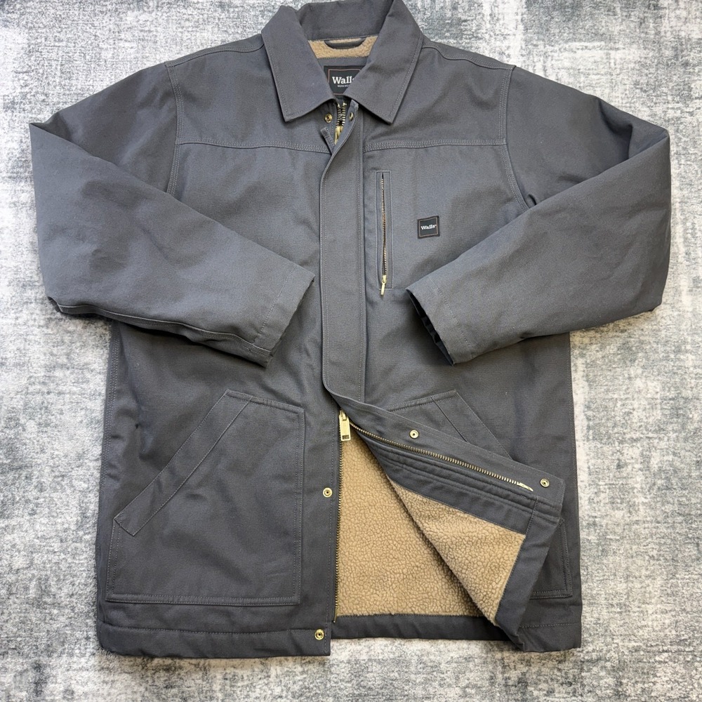Walls Workwear Jacket Mens Large Canvas Zip‎ Up Sherpa Fleece Lined Chore Barn
